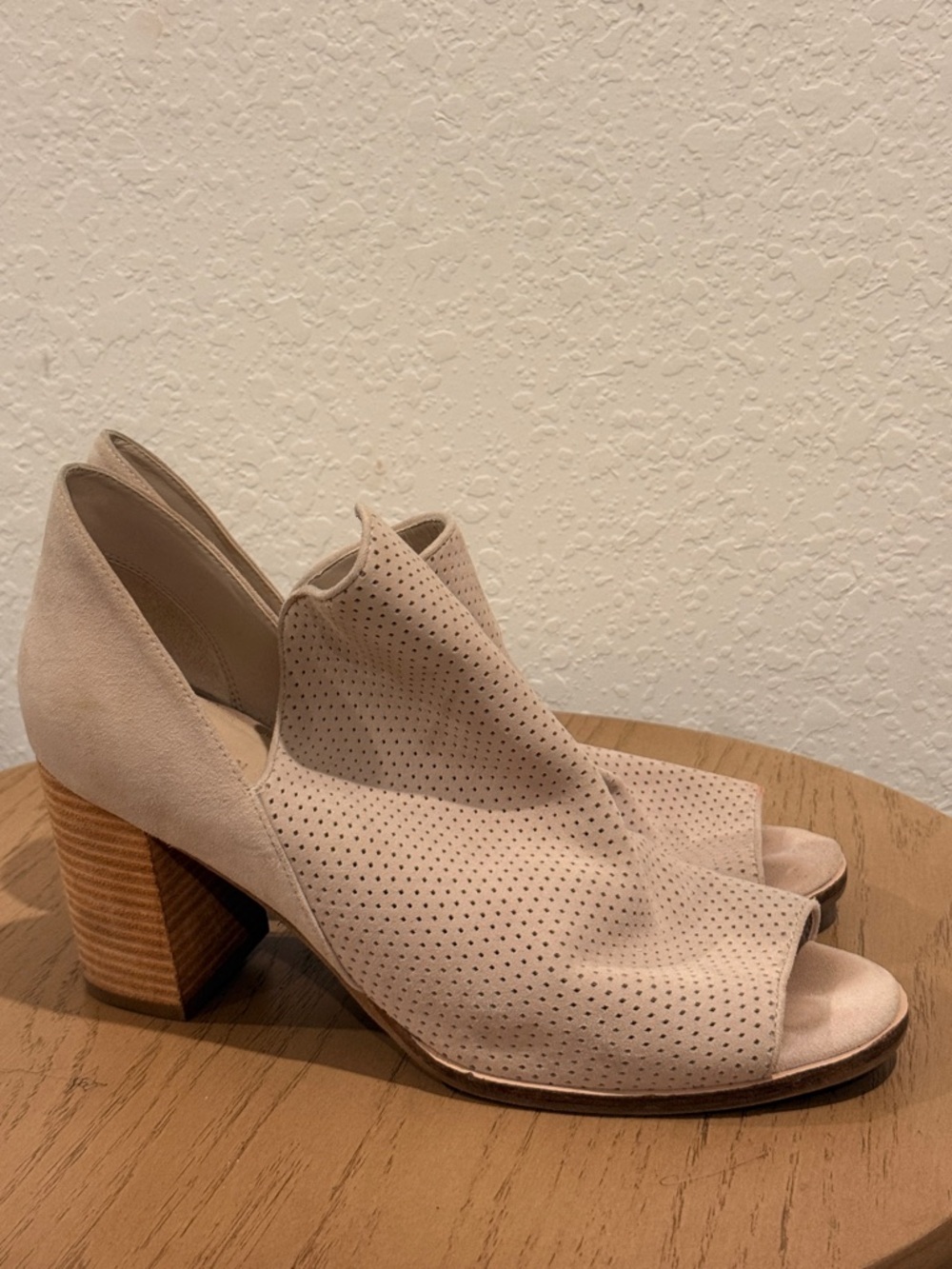Cole Haan Perforated Open-Toe Block‎ Heel Sandals - Beige size 9B